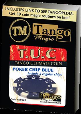 TUC Poker Chip Blue plus 3 regular chips (PK002B) by Tango Magic - Trick