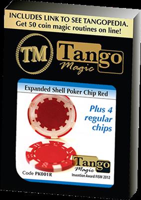 Expanded Shell Poker Chip Red plus 4 Regular Chips (PK001R) by Tango magic - Trick